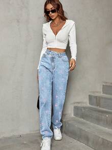 Happy Girl Casual Elegant Denim Pants, Versatile For Spring/Summer, Suitable For Casual, Formal, Travel, Airport Outfits, With Waistband/Criss-Cross Waistline Design - Blue - View 7