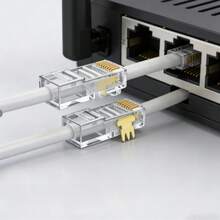 Cat6 RJ45 连接器 100 个，8P8C 镀金网络插头 50U，适用于 Cat5e/Cat6/Cat6a 线缆，250MHz 10Gbps 兼容，带启动功能 - 查看 3
