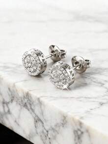 2pcs Round Zirconia Earrings, Studs For Men And Women, Hip Hop Music Festival Jewelry, Party Couple Accessories, Gift For Girlfriend/Lover - Earrings - View 6