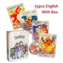 pokemon Bộ 55 thẻ chữ cái mạ vàng tiếng Anh/Tây Ban Nha/Pháp/Đức, dòng Metallic Fire Dragon Vmax GX, bao bì nhiều màu. - Nhiều màu - Xem 13