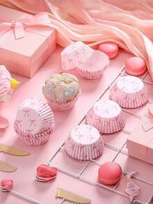 50/100 chiếc giấy lót bánh cupcake hình nơ màu hồng, cốc giấy nướng bánh cupcake, cốc giấy nướng bánh chủ đề màu hồng cho tiệc tùng, cốc giấy làm bánh mochi. - Xem 4