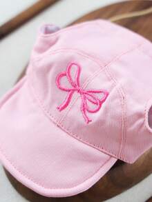 1 pieza Sombrero para mascotas, Accesorios para perros pequeños, cachorros, Teddy Pomeranian, Sombrero de protección solar con moño - Rosa - Rosa - Ver 5