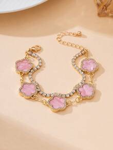 1 chiếc vòng tay nhiều lớp hình cỏ ba lá màu hồng lấp lánh, sang trọng, thanh lịch dành cho nữ - Hồng - Xem 3