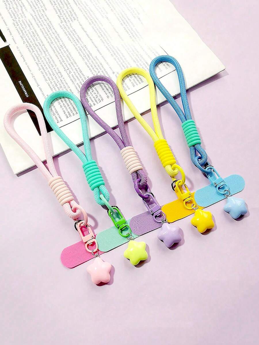 1条多巴胺彩色星星吊坠手链，短款吊坠腕带，户外旅行徒步购物防丢手机挂绳，编织带带衬垫 - 彩色 - 查看 1