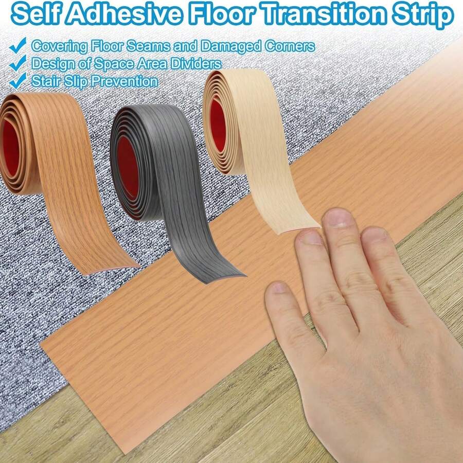 1 miếng nẹp chân tường tự dính linh hoạt, kích thước 1m x 4cm, dùng để che khe hở giữa gạch lát sàn và thảm.