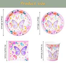 Jungle Butterfly Disposable Tableware Set, 7/9 Inch Party Plates, Disposable Paper Plates, Napkins, Cups, Suitable For Holidays, Weddings, Engagements, Birthdays, Parties, Celebrations - Multicolor - View 2
