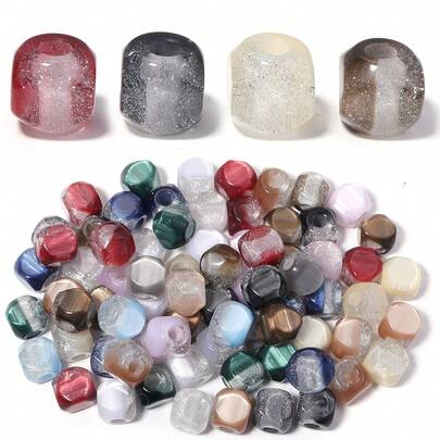 5pcs/Pack Resin Gypsophila Big Hole Beads, 16mm Square Faceted Glitter Loose Beads For DIY Jewelry Making, Phone Straps, Bracelets