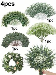 30/60 Artificial Eucalyptus Leaves, Artificial Greenery Suitable For Wedding Bouquets, Wreaths, Vase Arrangements, Floral Decorations, Home Bedroom Decor, Garden Decor - Green 1 - View 7