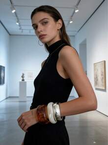 3pcs Set Exaggerated Asymmetrical Resin Semi-Transparent Bracelet, Versatile For Women - Multicolor - View 2