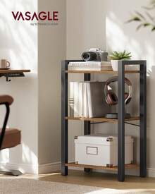 VASAGLE 3-Tier Bookshelf, Bookcase With Steel Frame, Book Shelf For Living Room, Home Office, Study, 9.4 X 15.7 X 30.1 Inches, Industrial Style - 棕色與黑色 - 查看 2