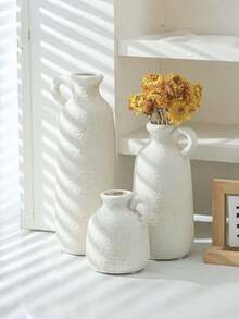 1pc White Resin Vase With Rustic Texture And Handle, Suitable For Minimalist Boho Style Home Decor. Can Be Used To Hold Reeds And Dried Flowers, Its Countryside Design Makes It An Excellent Gift For Friends (Suitable For Any Occasion) - Multicolor - View 6