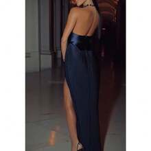 Temperament Advanced Sense Solid Color Tube Top Dress Fashion Sleeveless Split Dress Sexy Woman - 藍色 - 查看 8