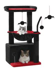 PAWZ Road 33" Cactus Cat Tree, Cat Tower For Indoor Cats With Large Cat Cave, Scratching Post For Cats With Deep Hammock And Cozy Top Resting Place - màu đen - Xem 8