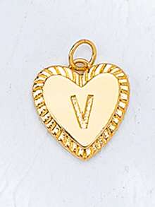 1件18K镀金不锈钢字母项链，带登山扣吊坠，字母爱心吊坠项链，DIY字母饰品，送给她的礼物 - 金色 - 查看 2