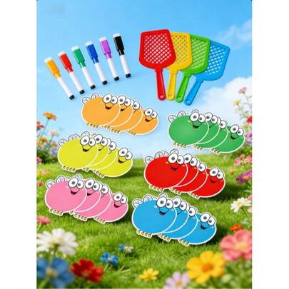 可重复使用的苍蝇拍卡片、空白卡片、幼儿园拍手游戏、蒙特梭利教育、DIY学习卡片、教育用品、返校季