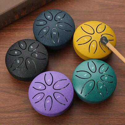 3-Inch 6-Tone Hollow Mini Drum, Steel Reed Drum, Carbon Steel Hand Drum, Rain Drum, Percussion Instrument, Suitable For Beginners, Drum Toy, Outdoor Rain Drum Instrument, Camping, Meditation Or Yoga, Music Enlightenment Gift