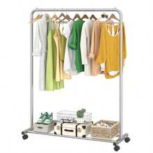 Simple Trending - Perchero de ropa estándar con estantes de almacenamiento organizador de ropa enrollable en ruedas para colgar ropa color plateado - Plateado - Ver 1