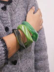 3pcs Exaggerated Asymmetrical Acrylic Semi-Transparent Bracelets For Women, Versatile - Multicolor - View 2