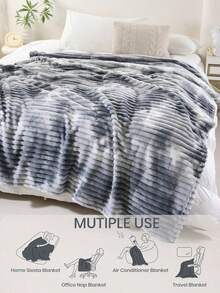 South Life 1pc Throw Blanket, Bedding, Cozy And Warm Blanket, Lightweight Soft And Comfortable, Solid Color Series, Minimalist And Stylish Design, Suitable For Sofa, Bedroom, Living Room, All-Around Comfort, Travel Use, Nap Blanket, Reference Size Image, Multiple Sizes Available, Machine Washable, Back To School Season, Room Decor, Fathers Day Gift, Birthday Decorations, Grad Party Decor, Fathers Day Decor, Graduation Gift, Birthday Gift - 大抽條紮染毛毯灰色 - 查看 5