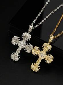 1 chiếc dây chuyền mặt dây chuyền hình thánh giá mạ đồng sang trọng, đa năng, đính đá siêu nhỏ, thiết kế tinh tế, không phai màu, cao cấp dành cho nữ. - A - Xem 1