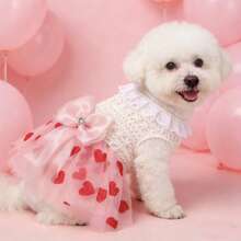 1pc Dog Dress, Lightweight Spring/Summer Cake Skirt For Small Dogs Like Teddy/Poodle, 1pc Striped Dog Vest, Small Dog Clothes, Spring/Summer Puppy Dress - Pink - View 2
