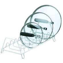 Rocky Mountain Goods - Estante para tapa para ollas y sartenes - Organizador para tapas de cocina capacidad para hasta 8 tapas acabado blanco a prueba de óxido patas de agarre de goma - Blanco - Ver 4