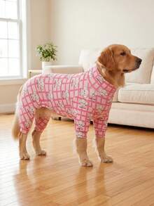 Bộ đồ ngủ mùa hè cho chó kiểm soát rụng lông - Bộ đồ liền thân thoáng khí, co giãn cao, che phủ toàn thân, chống liếm và bảo vệ khỏi côn trùng cho chó cỡ vừa và lớn, quần áo cho chó in họa tiết toàn thân - Hình chú chó sọc dễ thương và chữ "Lucky Dog". - Nhiều màu - Xem 1