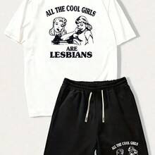 1 Set Of Summer New Men's Casual Sports Casual Suit Round Neck T-Shirt Short Sleeve + Shorts, Knitted Fabric, Fashionable Personality All-Rounder, Suitable For Outdoor Activities Printed Summer Two-Piece Set. - trắng - Xem 3