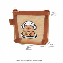 Mini Capybara Mesh Pencil Storage Bag, Portable Pouch For Pens Erasers, Cartoon Design Simple Transparent Pocket, Coin Purse Storage Pouch - Mesh Bag - View 9