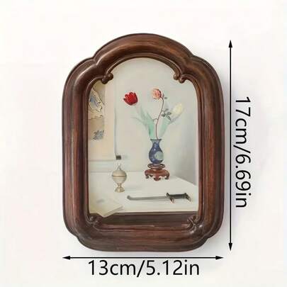 1pc Vintage Wooden Grain Resin Photo Frame, Countryside Style Desktop Display, Suitable For Photo Preservation, Atmosphere Matching, Holiday Photo Gift