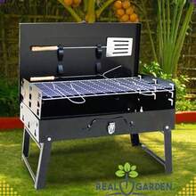 Barbacoa de carbón portátil y plegable tipo maleta con soporte y juego de cubiertos, barbacoa compacta para exteriores, ideal para acampar y hacer picnics. - A - Ver 3