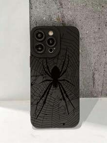 1pc Fine Hole Straight Edge Black Line Spider Web Painted Thickened Anti-Fall Painted Phone Case Protective Cover - Multicolor - View 2