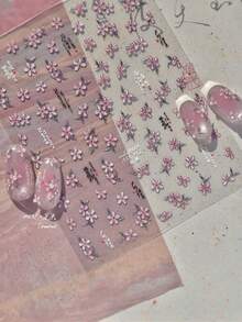 1 Miếng dán móng tay hình hoa anh đào 3D bằng kim loại, hình hoa anh đào màu hồng cổ điển, miếng dán trang trí tự dính, miếng dán móng tay tự làm - Nhiều màu - Xem 1