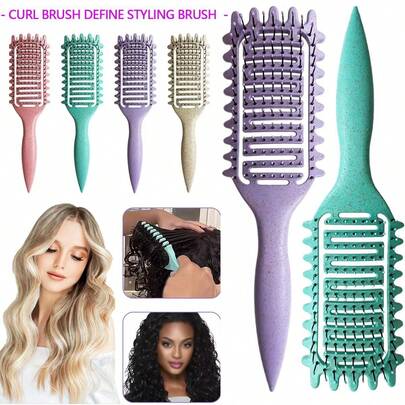 Volumizing Define Curl Brush - 2 In 1 Hair Straightener Brush & Curly Hair Brush, Wheat Straw Hair Brush For Curly Hair Stuff, Ventilated Detangling Brush For Fluffy High Crown & Frizz Control