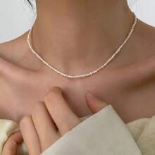 Natural Freshwater Pearl Necklace For Women, Fashionable Baroque Collarbone Chain, Niche Design, 14K Gold-Plated Choker, Sweater Chain - 3-迷你珍珠 - 查看 12