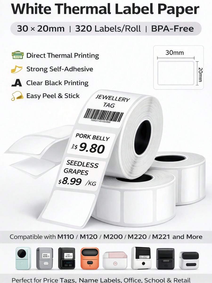 M110 Thermal Labels For M221/M220/M120/M200 Label Papers Waterproof Sticker P50 Label Maker 30x20mm