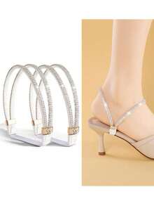 一双亮面高跟凉鞋，配有弹性鞋带和防滑后跟带。可调节可拆卸的粘性鞋底提供防滑稳定的穿着体验。鞋架、收纳架、户外、花园、旅行必备、便携、沙滩必备、毕业季、毕业典礼、毕业礼物、毕业典礼礼物、毕业礼物、毕业礼物、祝贺毕业、毕业典礼代表、毕业派对 - 查看 9