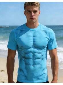 男士独特肌肉印花T恤，夏季款 - 彩色 - 查看 10