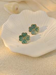 3 paires de boucles d'oreilles à clous pour femmes, bijoux pour femmes, boucles d'oreilles en acier inoxydable imperméables anti-décoloration hypoallergéniques, boucles d'oreilles vintage minimalistes de luxe à la française avec motif trèfle à quatre feuilles, cœur, carré, géométrique irrégulier, feuille de plante, motif marbre, émail goutte d'huile, pour le quotidien, le travail, le bureau, les rendez-vous, les rencontres entre amis, les fêtes, les vacances, assorties aux tenues d'été, chemises, robes, cadeau pour l'Aïd, le Ramadan, la Saint-Valentin, la Fête des Mères, l'anniversaire de la petite amie - Multicolore - Voir 5