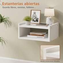 VELI Juego de 2 Buró Flotante Minimalista para Recámara Mesa de Noche Moderna con Almacenamiento Abierto y Estructura Estable Repisas de Pared para Proyector para Sala Color Blanco - Blanco - Ver 6