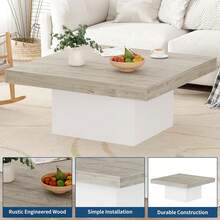 Mesa de café cuadrada de 35 pulgadas con luces led, Mesas de café modernas con luces led de 16 colores enchufables, Mesa de cóctel para oficina en el hogar, apartamento, sala de lectura, fácil montaje - Gris - Ver 6