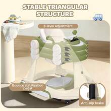 4 In 1 Baby Jump & Rocking & Trolley Walker With Car Steering Wheel & Music, Foldable Push Infant Walkers W/ 3 Height Adjustable & Anti-Slip Foot Pads For Boys Girls 6-18 Month Toddler - Đậu xanh - Xem 5