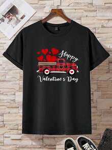 1 camiseta de manga corta para hombre con estampado de corazón y camión - Negro - Ver 6