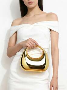 Túi xách hình trăng lưỡi liềm bằng acrylic, kích thước lớn, thời trang, đa năng, có dây đeo vai và đeo chéo, kèm ngăn đựng điện thoại, hộp đựng tai nghe, quà tặng cho ngày Valentine, sinh nhật, kỷ niệm. - Vàng - Xem 2