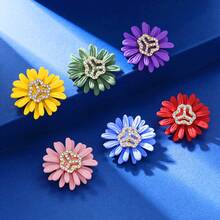 1pc Elegant Zinc Alloy Luxury Enamel Inlaid Sparkling Rhinestone Daisy Flower Brooch, Suitable For Women's Daily Wear - Daisy - View 1