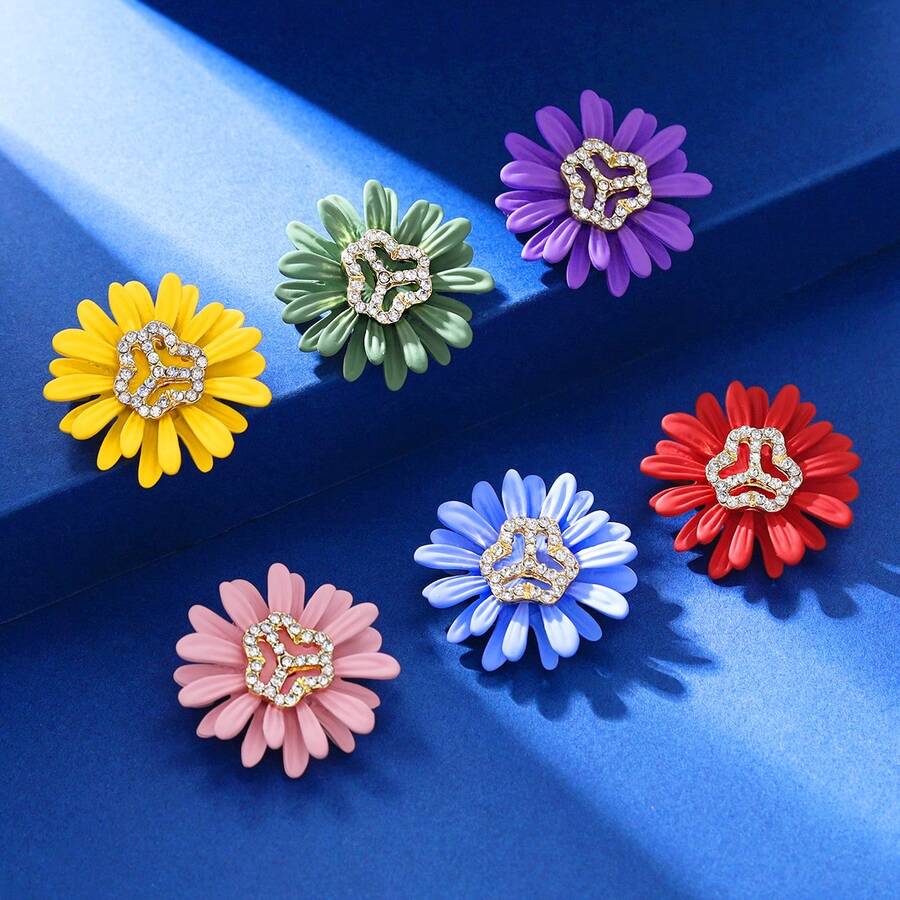 1pc Elegant Zinc Alloy Luxury Enamel Inlaid Sparkling Rhinestone Daisy Flower Brooch, Suitable For Women's Daily Wear - Daisy - View 1