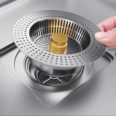 1 cái lưới lọc bồn rửa nhà bếp, nút chặn thoát nước đa năng dạng ấn xuống cho chậu rửa, bộ lọc thoát nước bồn rửa.