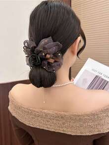 1pc Elegant Fashion Mesh Bow Hair Claw Clip, Sophisticated Hair Claw Suitable For Daily Wear - Multicolor - View 2