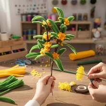 毛绒金绿色毛绒管道清洁器花制作套装，含雪尼尔绒条，DIY手工仿真桂花制作套装 - 彩色 - 查看 6