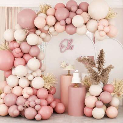 136pcs Light Pink Beige Balloons, Naked White Cream Matte Balloon Wreath Set, Suitable For Bohemian Showers, Birthdays, Weddings, Bridal Showers, Ladies' Birthdays, Single Parties, Tea Parties, Graduation Ceremonies,Thanksgiving, Mother's Day